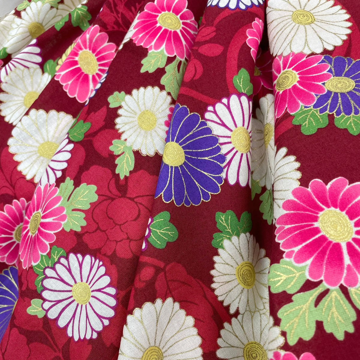 Japanese Flowers Bloom with Gold Embellishments Lee Ann Textiles SG