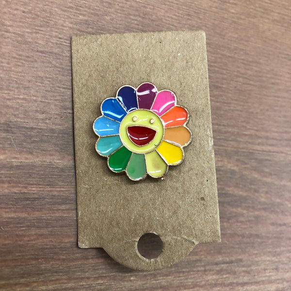 Smiling Rainbow Flower Pins