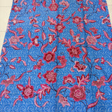 (Hand stamped Batik) Vines of Flowers on Corals Pattern Sky Blue