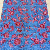 (Hand stamped Batik) Vines of Flowers on Corals Pattern Sky Blue