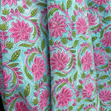 Block Print Pink Lotus Flowers on Blue background