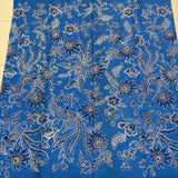 (Hand stamped Batik) Phoenix gathering among Flowers Sky Blue