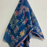 (Hand-stamped batik) Pair of Storks by the Flowers Blue