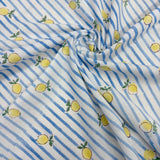 Block Print Mini Lemon on Blue Stripes