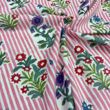 Block Print Flowers Bouquet on Pink Stripes