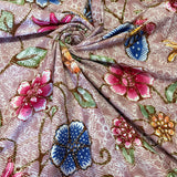 (Hand-stamped batik) Vines of Flowers in Flowers Mocha