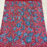 (Hand stamped Batik) Vines of Flowers with Clouds Red