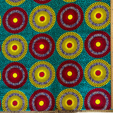 African Wax Red Yellow Circle on Green