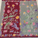 (Hand-stamped batik) Pair of Storks by the Flowers Red Sage