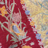 (Hand-stamped batik) Pair of Storks by the Lake Red Yellow