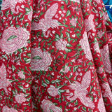 Block Print Graceful Swan among Flowers Red
