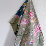 (Hand-stamped batik) Romance of the Peacocks Sage Turquoise