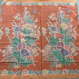 (Hand stamped Batik) Birds and Butterfly with Colourful Flowers Peach