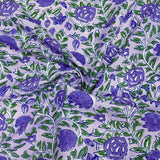 Block Print Purple Flowers Vines in Lilac Background