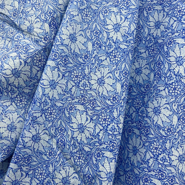 Block Print Sky Blue and White Floral