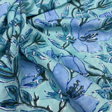 Block Print Sky Flowers on Light Blue Background