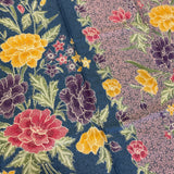 (Hand-stamped batik) Vintage Bouquet of flowers with Butterflies and Bloom Pink Blue