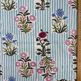 Block Print Flowers Bouquet on Blue Stripes