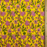 Block Print Pink and Green Vines on Yellow Background