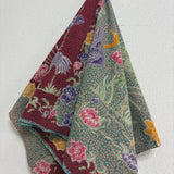 (Hand-stamped batik) Pair of Storks by the Flowers Red Sage