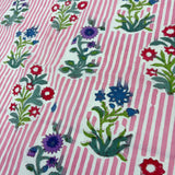 Block Print Flowers Bouquet on Pink Stripes