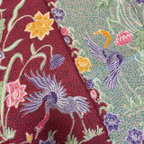 (Hand-stamped batik) Pair of Storks by the Flowers Red Sage