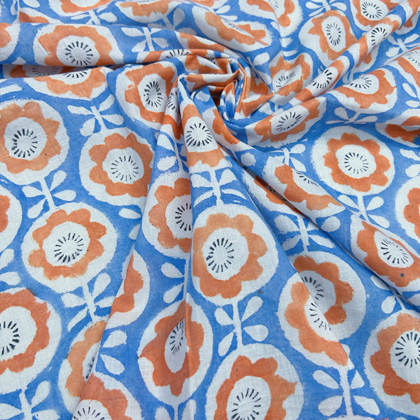Block Print Simple Shaped Cheerful Flowers