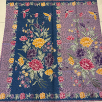 (Hand-stamped batik) Vintage Bouquet of flowers with Butterflies and Bloom Pink Blue