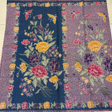 (Hand-stamped batik) Vintage Bouquet of flowers with Butterflies and Bloom Pink Blue