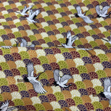 Japanese Cranes flying over Chrysanthemum Waves