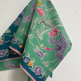 (Hand-stamped batik) Pair of Storks by the Flowers Mint