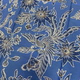 (Hand stamped Batik) Phoenix gathering among Flowers Sky Blue