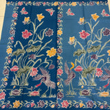 (Hand-stamped batik) Pair of Storks by the Flowers Blue
