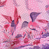 (Hand stamped Batik) Storks by the Lake with flowers Purple Pink