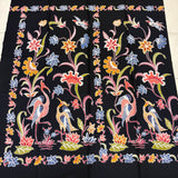 (Hand stamped Batik) Pair of Storks with Growing Flowers