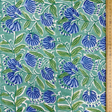 Block Print Blue Bell Flowers on Turquoise Background