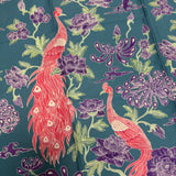 (Hand-stamped) Peacocks with Peonies Dusty Blue