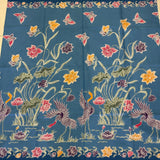 (Hand-stamped batik) Pair of Storks by the Flowers Blue