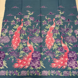 (Hand-stamped) Peacocks with Peonies Dusty Blue