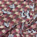 Japanese Cranes flying over Chrysanthemum Waves