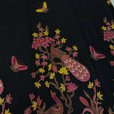 (Handprinted Batik) Peacocks on the Tree Black