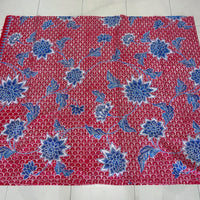 (Hand stamped Batik) Vines of Flowers on Scallop Pattern Red