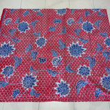 (Hand stamped Batik) Vines of Flowers on Scallop Pattern Red