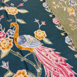 (Hand-stamped batik) Romance of the Peacocks Sage Turquoise