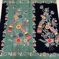 (Hand-stamped Batik) Pair of Peacocks on Flowers Black