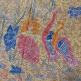 (Hand-stamped batik) Pair of Storks by the Lake Red Yellow