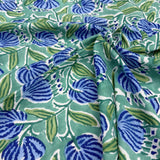 Block Print Blue Bell Flowers on Turquoise Background