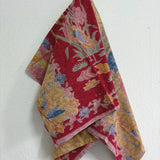 (Hand-stamped batik) Pair of Storks by the Lake Red Yellow