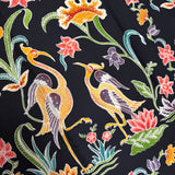 (Hand stamped Batik) Pair of Storks with Growing Flowers Black