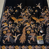 (Handprinted Batik) Land of Peacocks and Butterflies Black